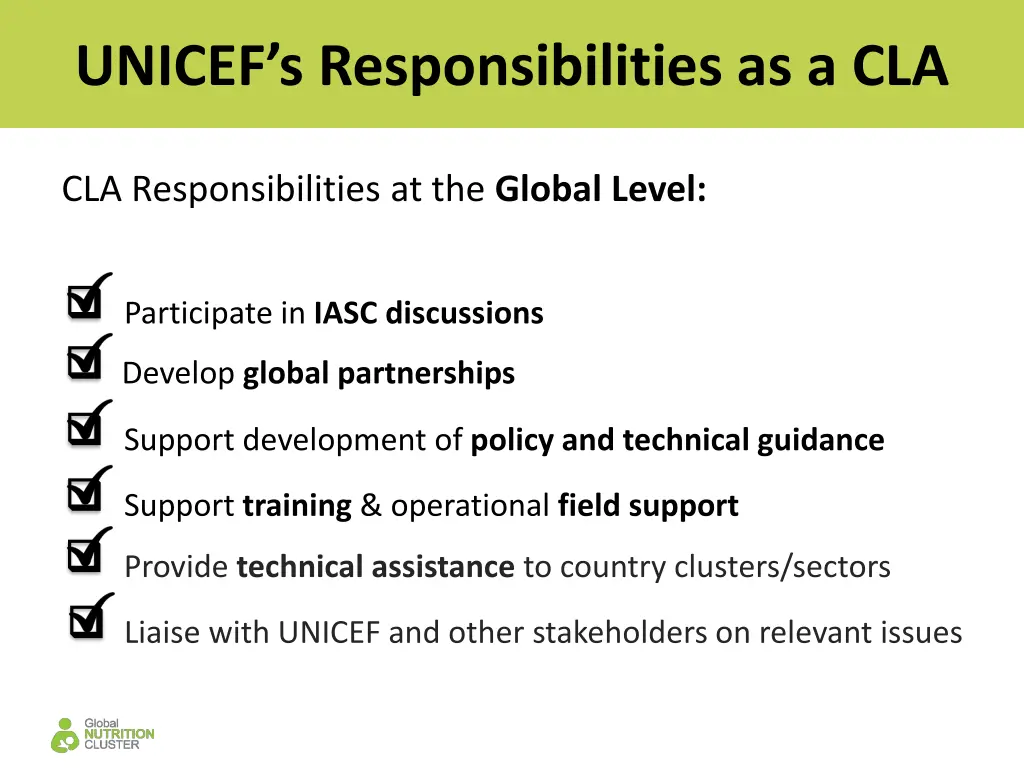 unicef s responsibilities as a cla