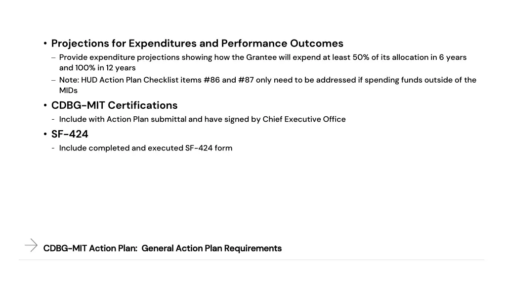 projections for expenditures and performance