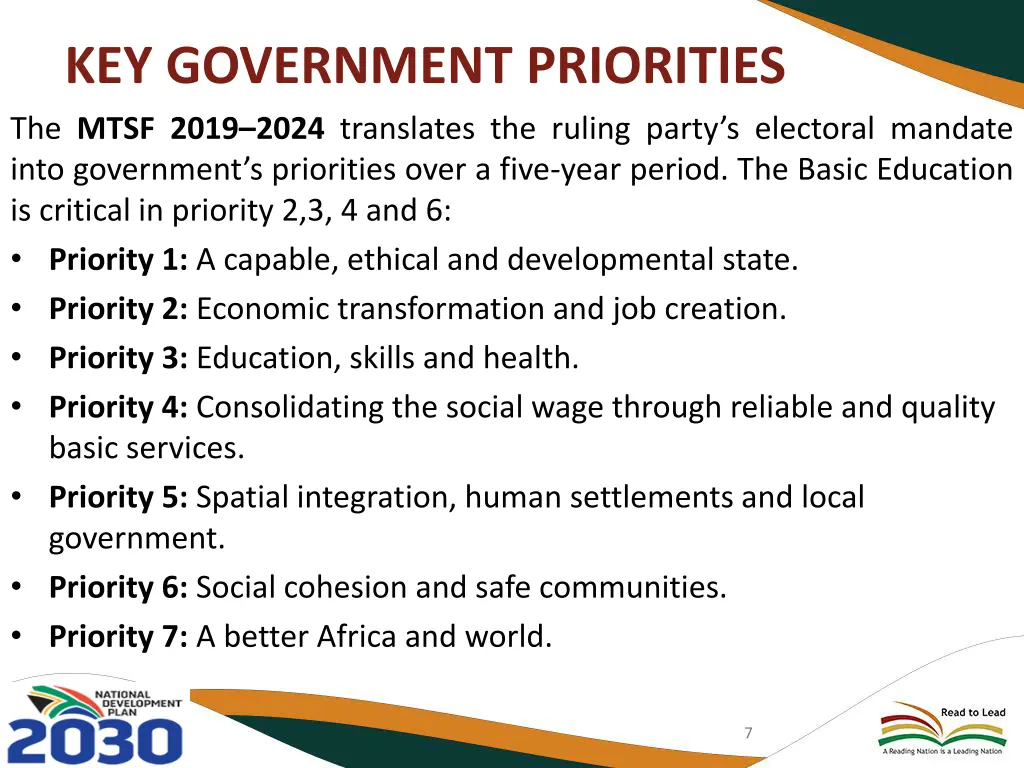 key government priorities the mtsf 2019 2024