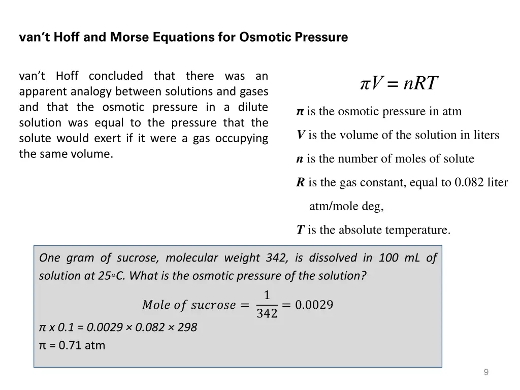 van t hoff and morse equations for osmotic