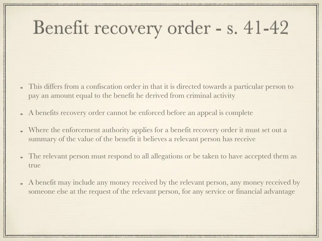 benefit recovery order s 41 42