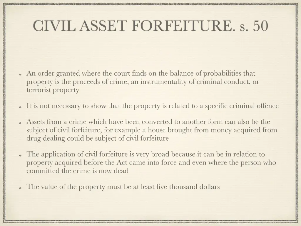 civil asset forfeiture s 50