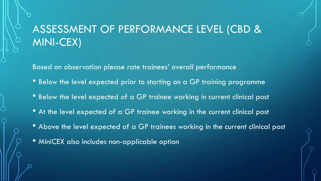 assessment of performance level cbd mini cex