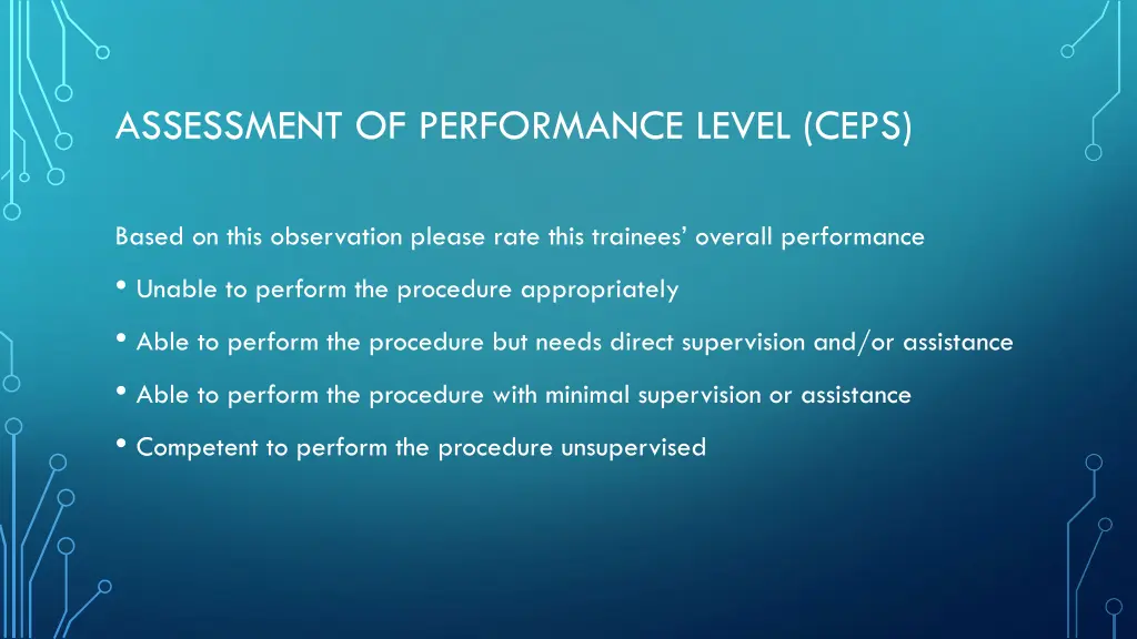 assessment of performance level ceps