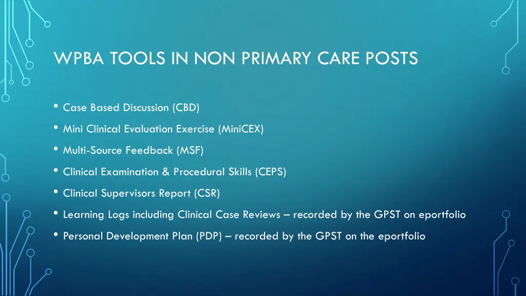 wpba tools in non primary care posts