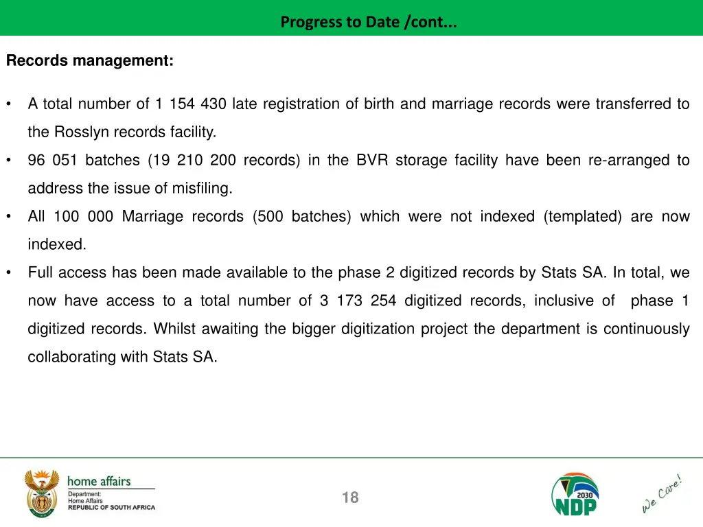 progress to date cont 1