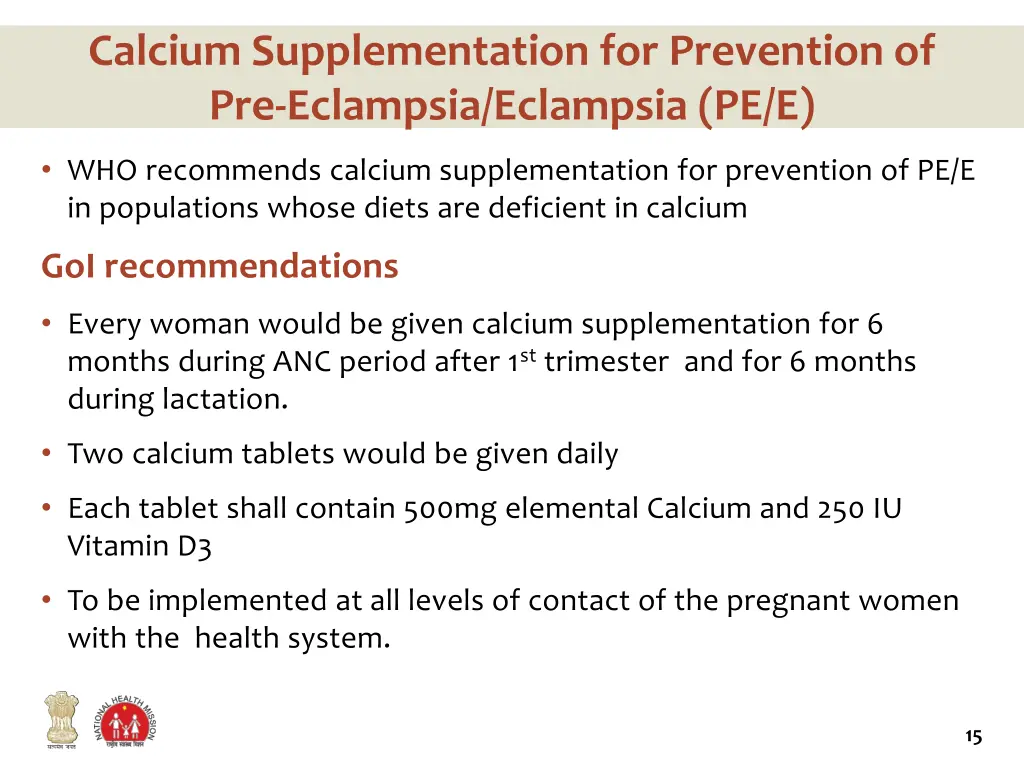 calcium supplementation for prevention