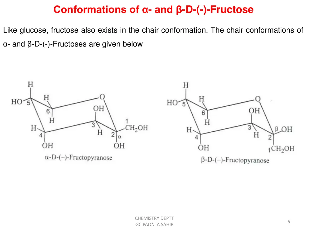 conformations of and d fructose