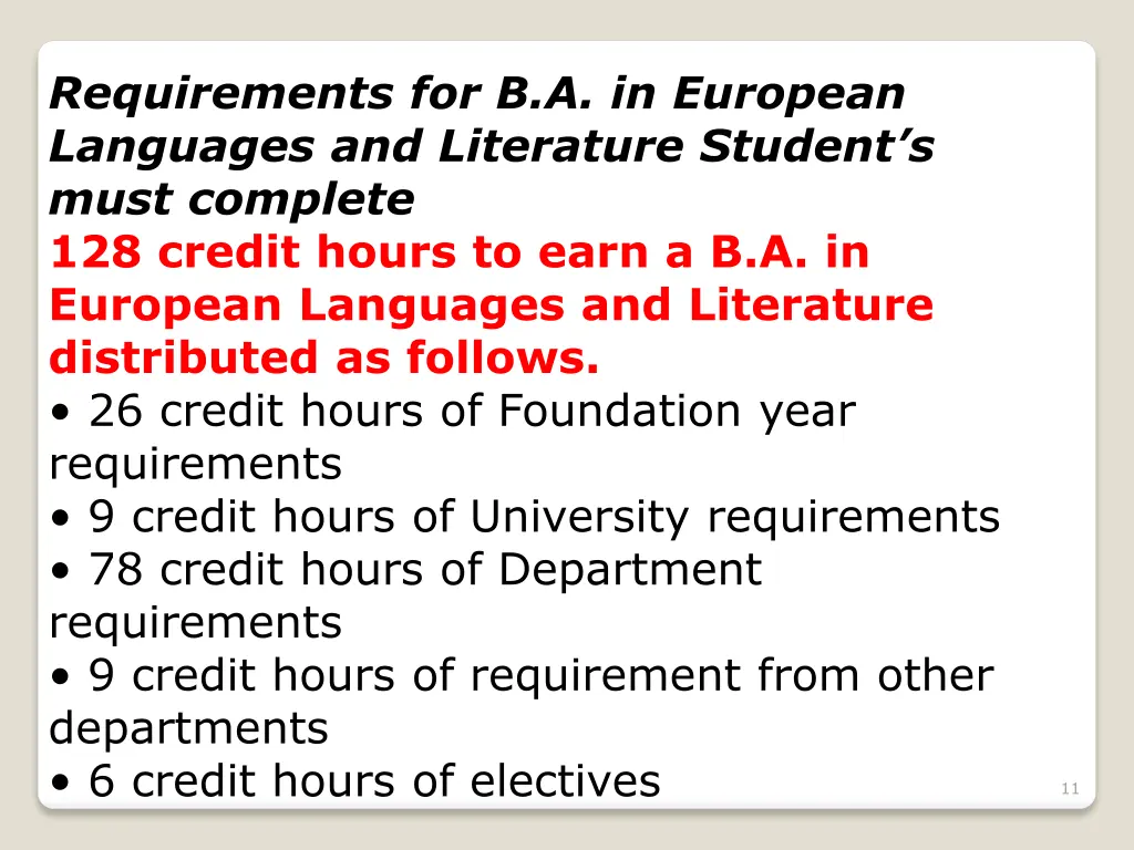 requirements for b a in european languages