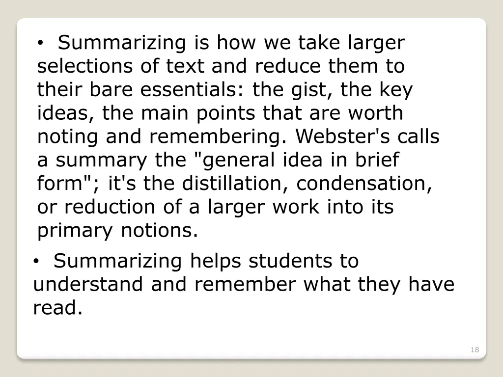 summarizing is how we take larger selections