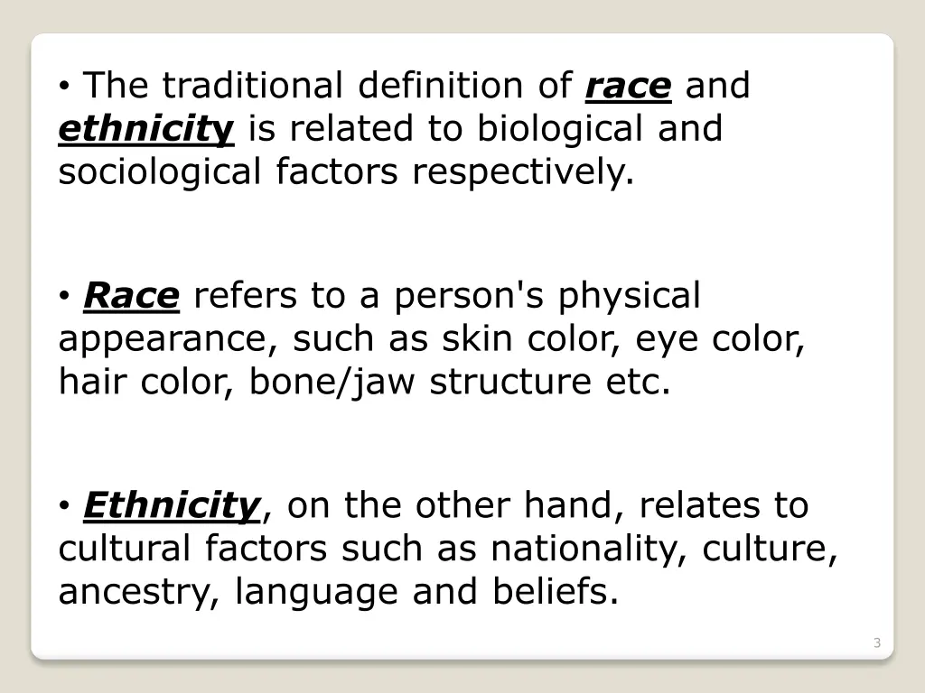 the traditional definition of race and ethnicit