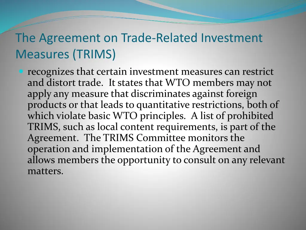 the agreement on trade related investment