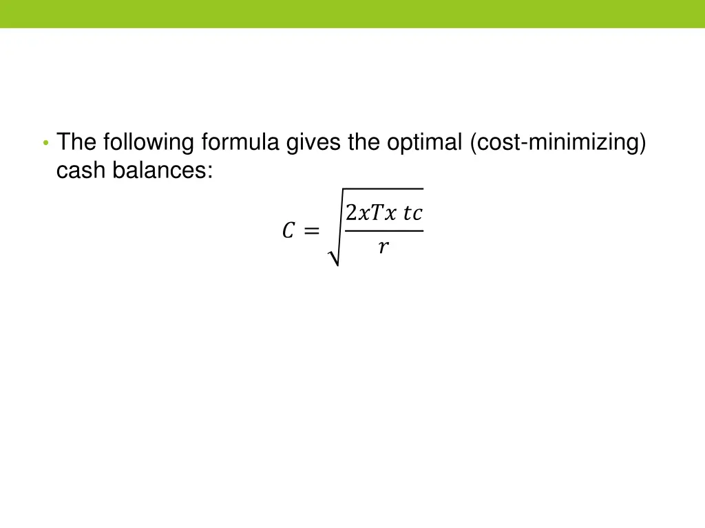 the following formula gives the optimal cost