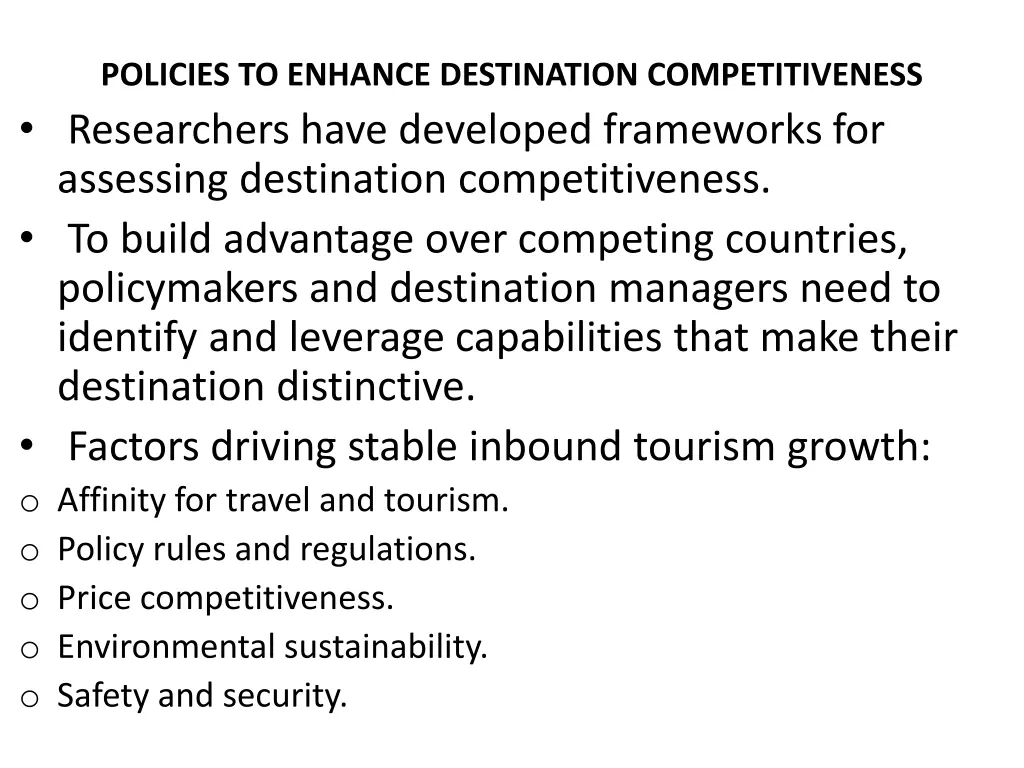 policies to enhance destination competitiveness