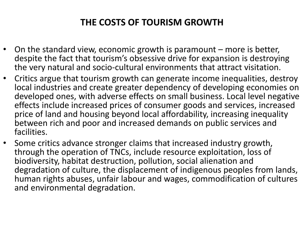 the costs of tourism growth