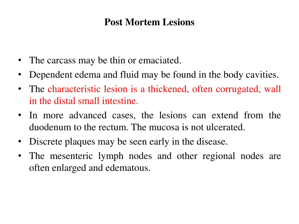 post mortem lesions