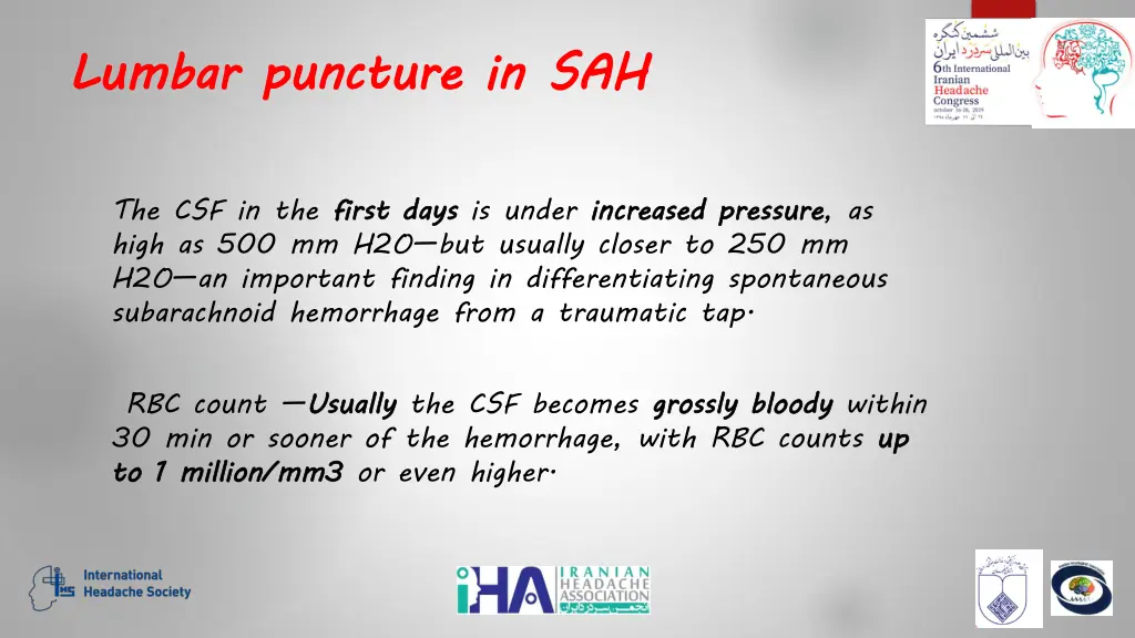 lumbar puncture in sah