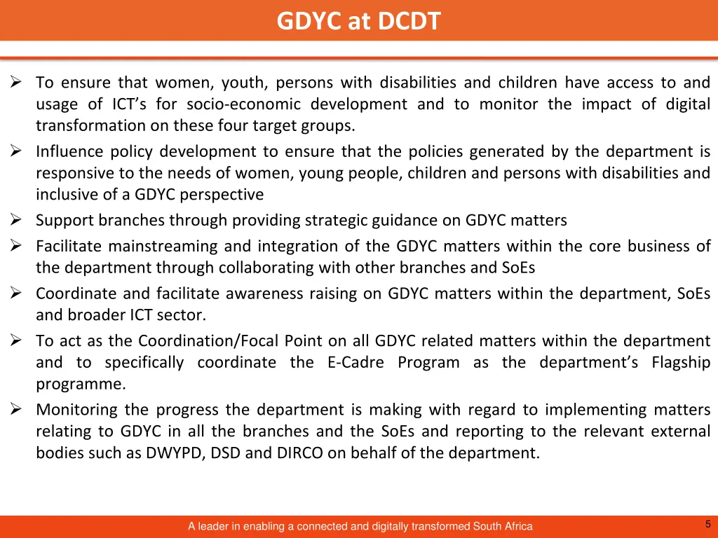 gdyc at dcdt