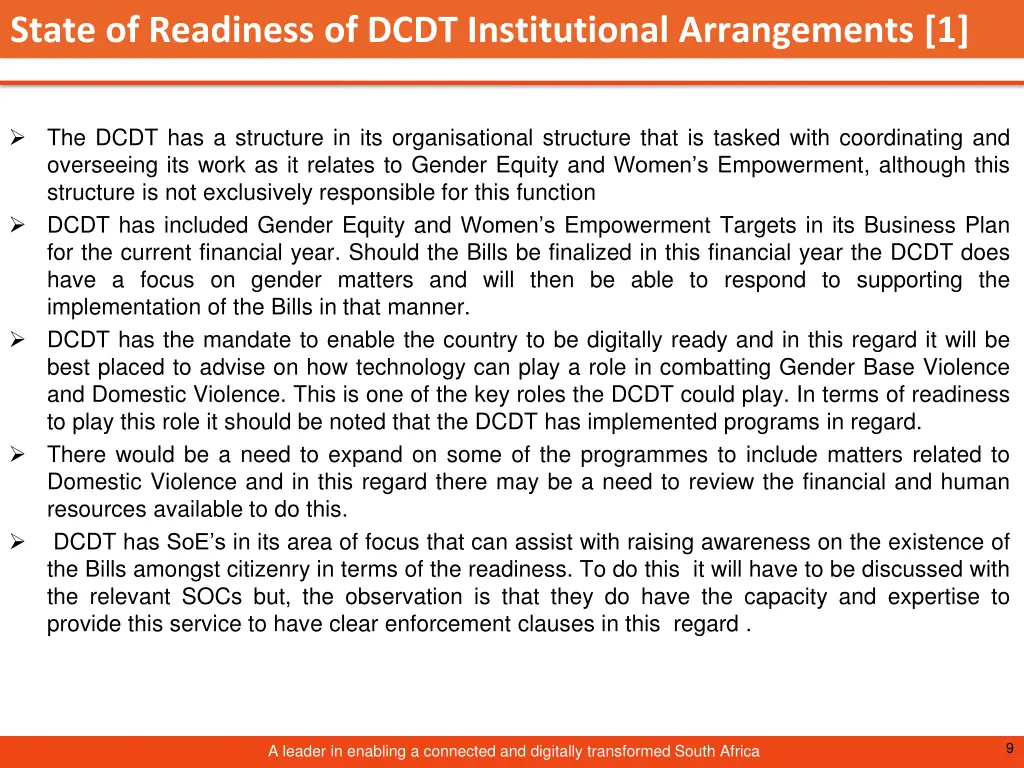 state of readiness of dcdt institutional