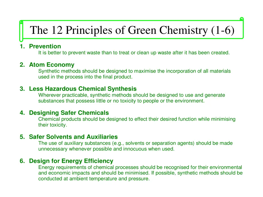 the 12 principles of green chemistry 1 6