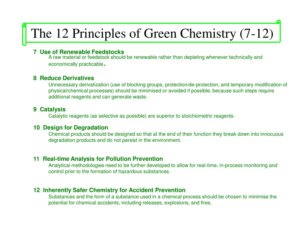 the 12 principles of green chemistry 7 12