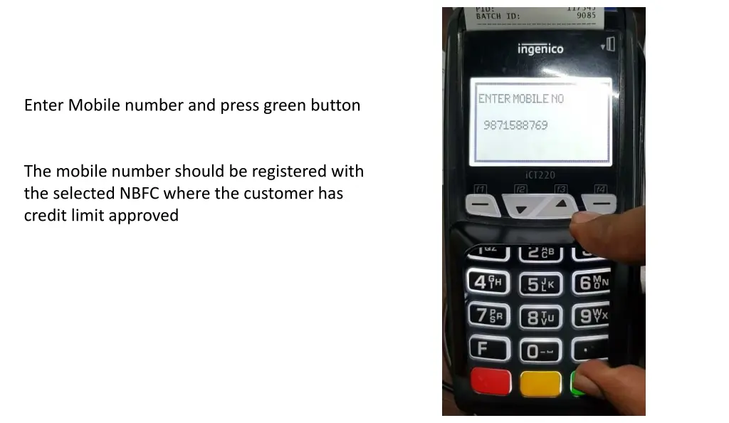 enter mobile number and press green button