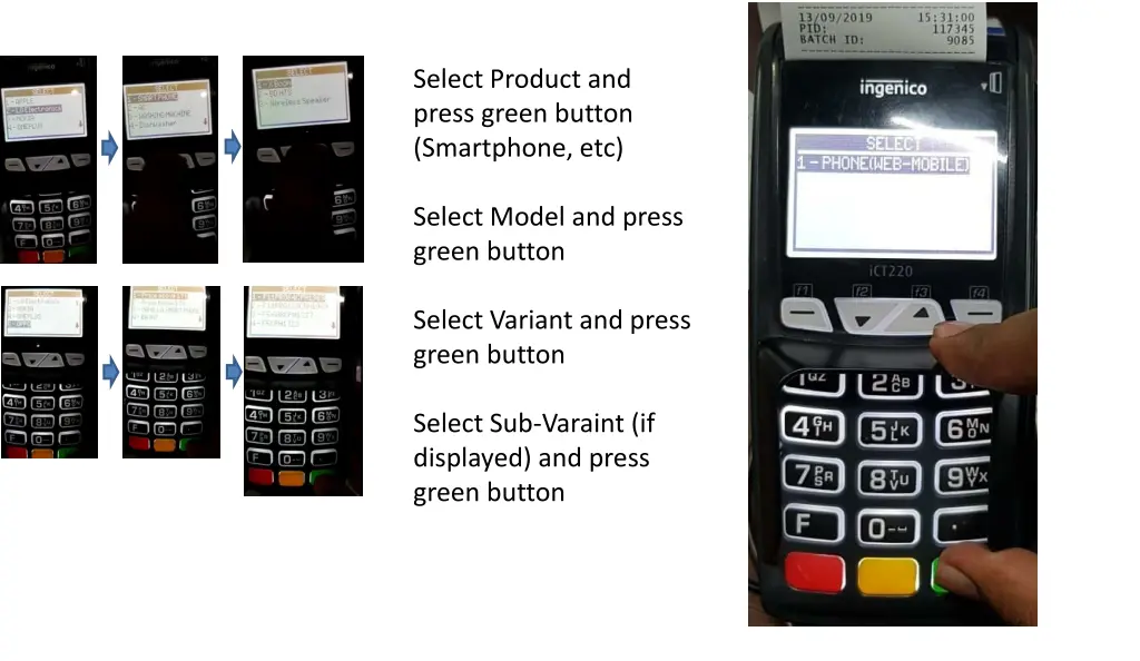 select product and press green button smartphone