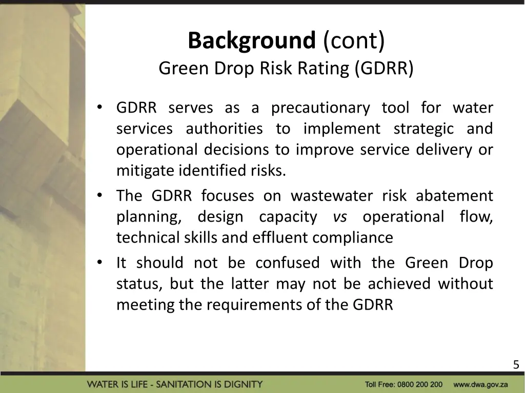 background cont green drop risk rating gdrr