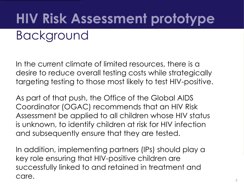 hiv risk assessment prototype background