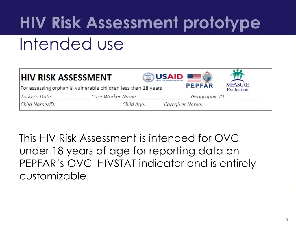 hiv risk assessment prototype intended use