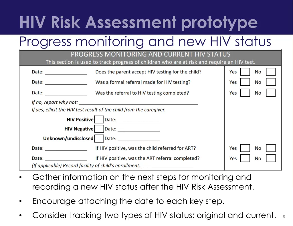 hiv risk assessment prototype progress monitoring