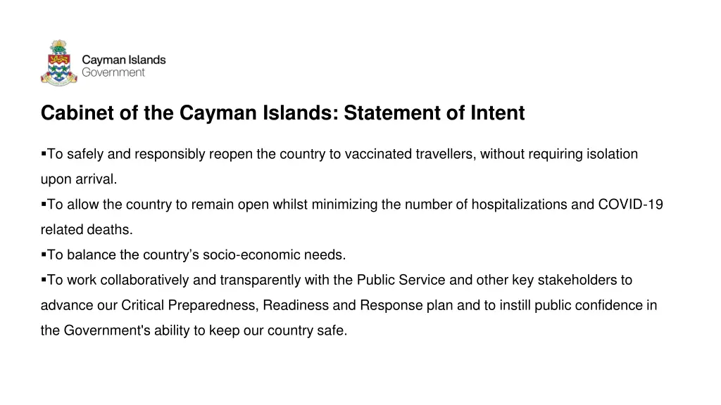 cabinet of the cayman islands statement of intent