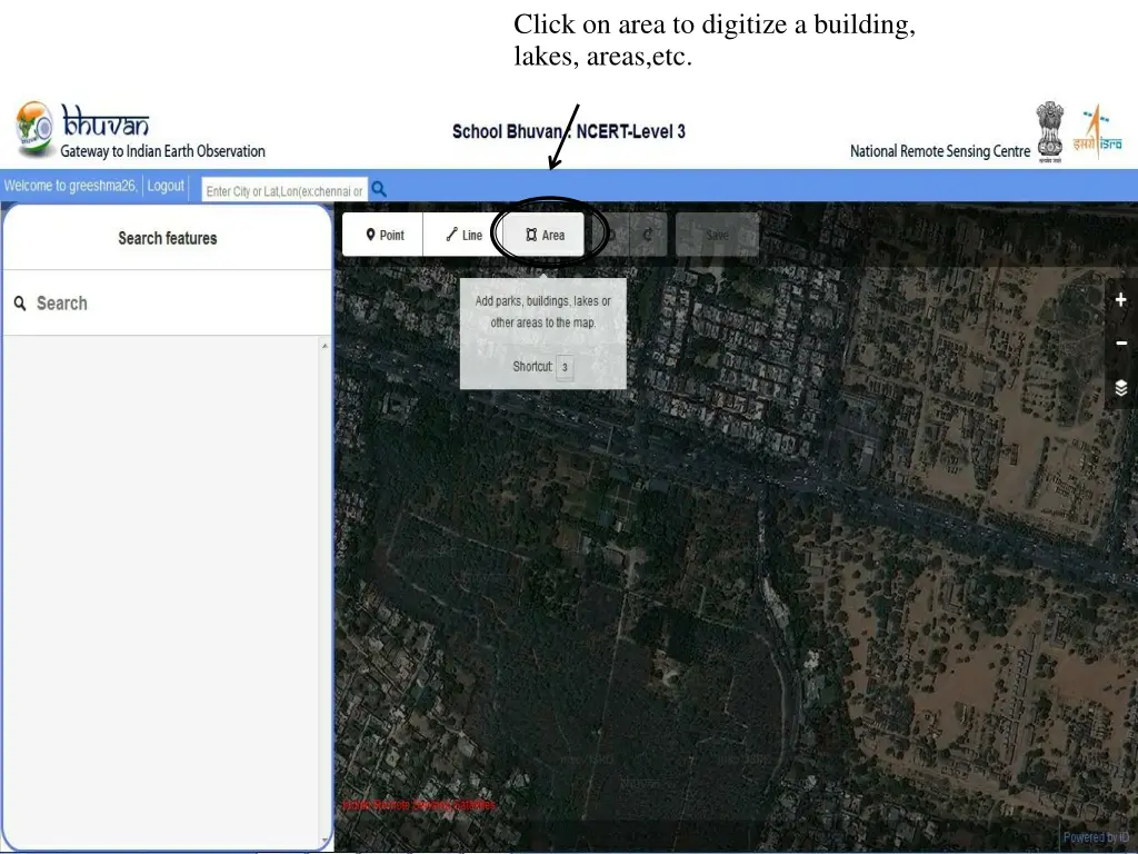 click on area to digitize a building lakes areas