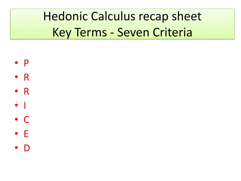 hedonic calculus recap sheet key terms seven