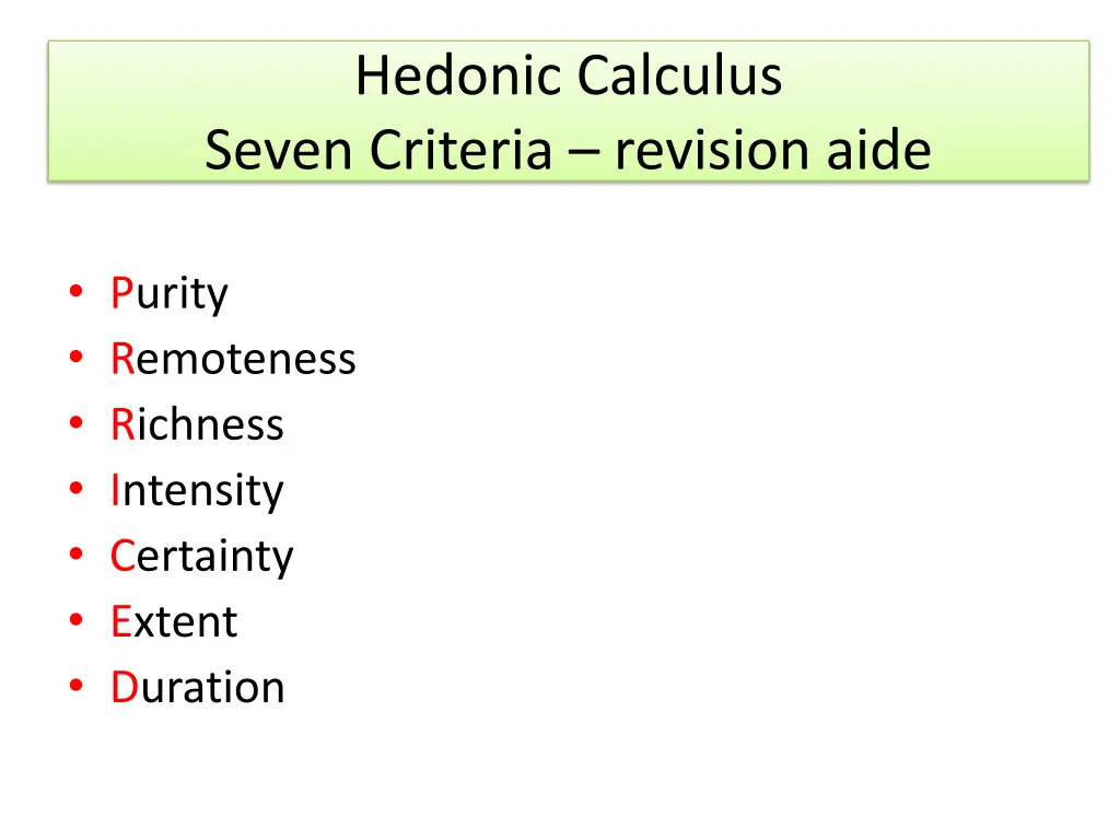 hedonic calculus seven criteria revision aide