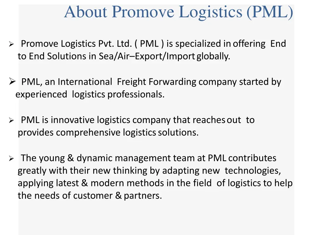 about promove logistics pml