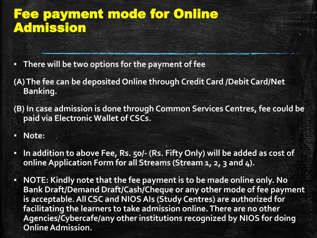 fee payment mode for online fee payment mode