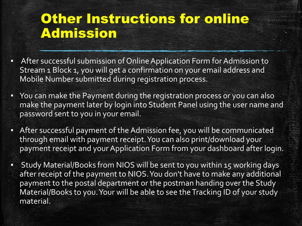 other instructions for online admission