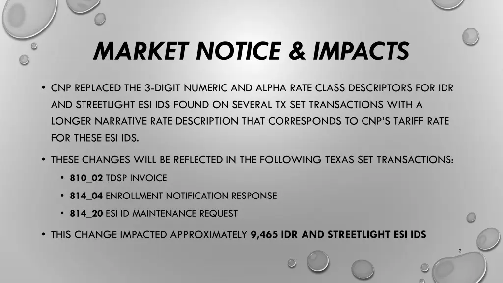 market notice impacts