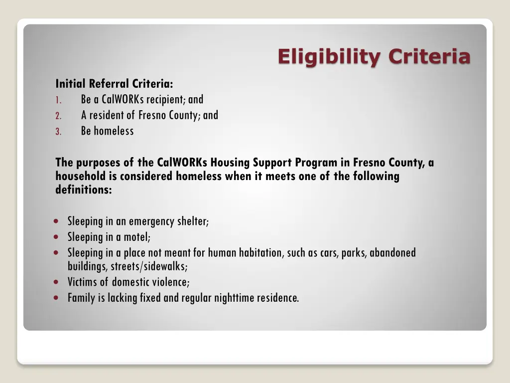 eligibility criteria