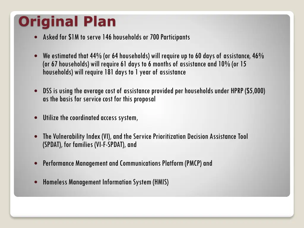 original plan