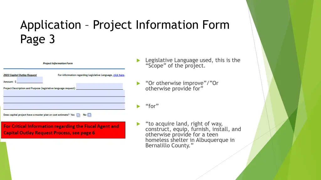 application project information form page 3