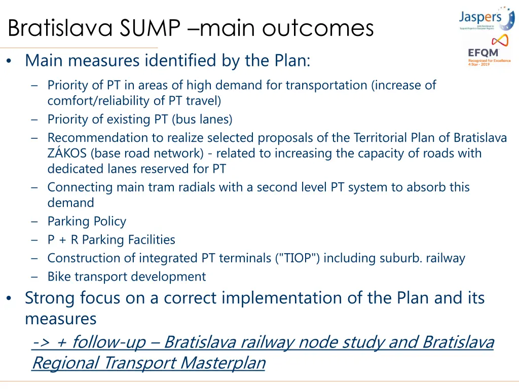 bratislava sump main outcomes main measures