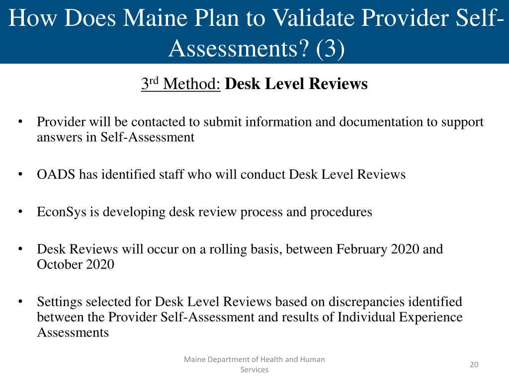 how does maine plan to validate provider self 2