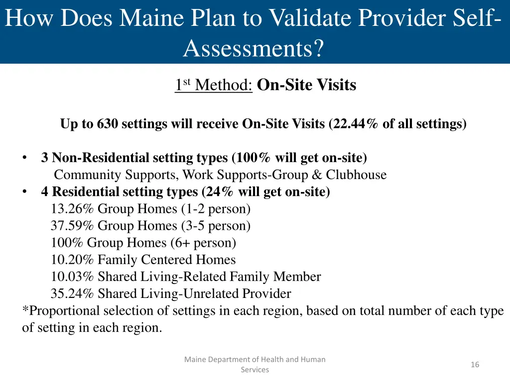 how does maine plan to validate provider self