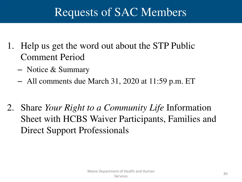 requests of sac members