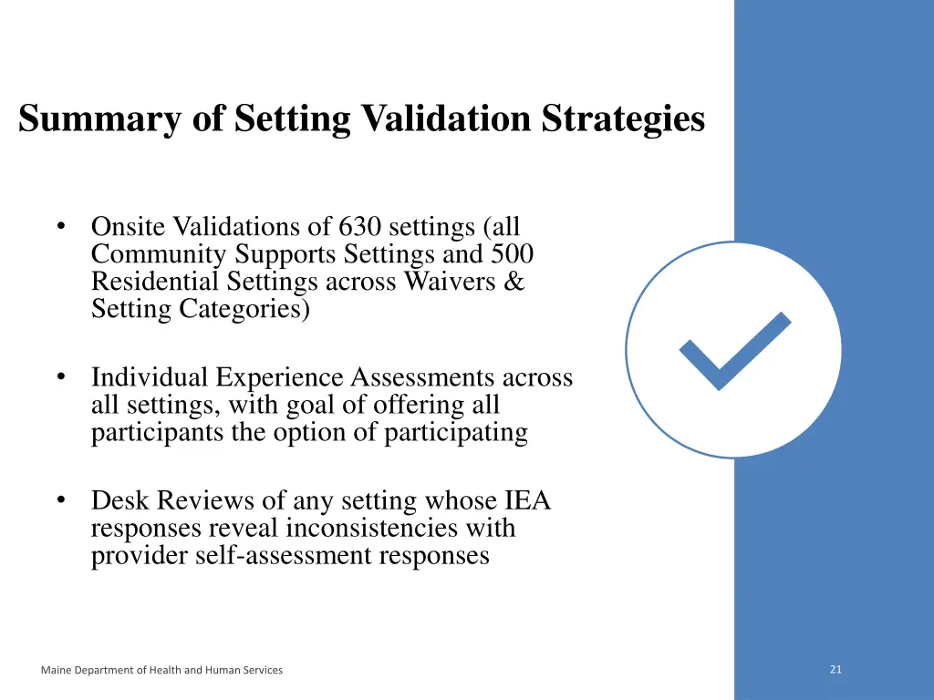 summary of setting validation strategies