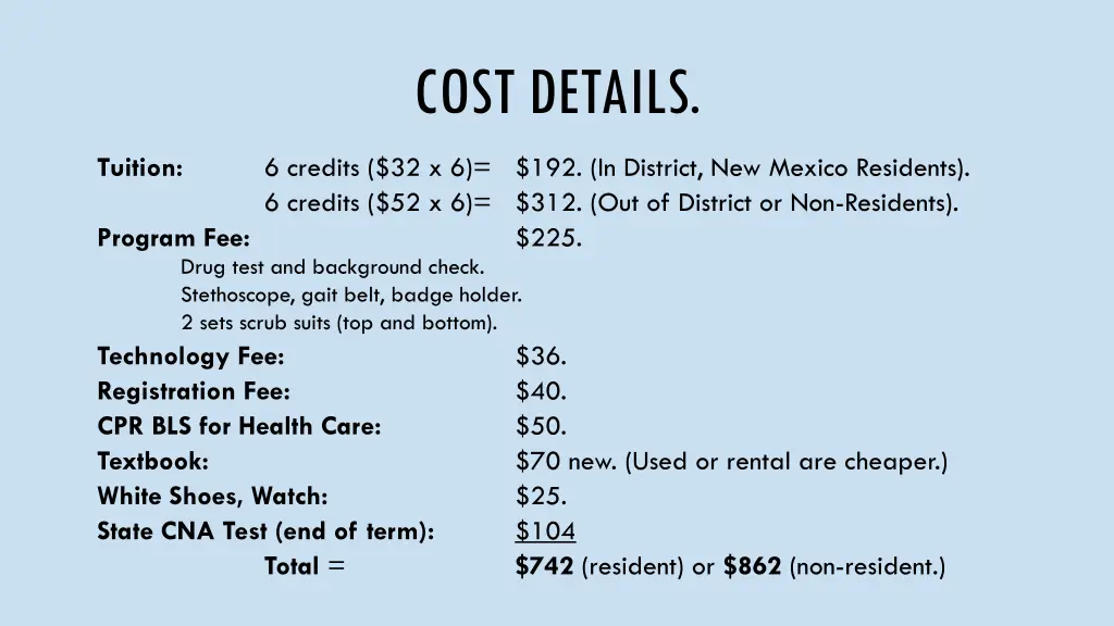 cost details