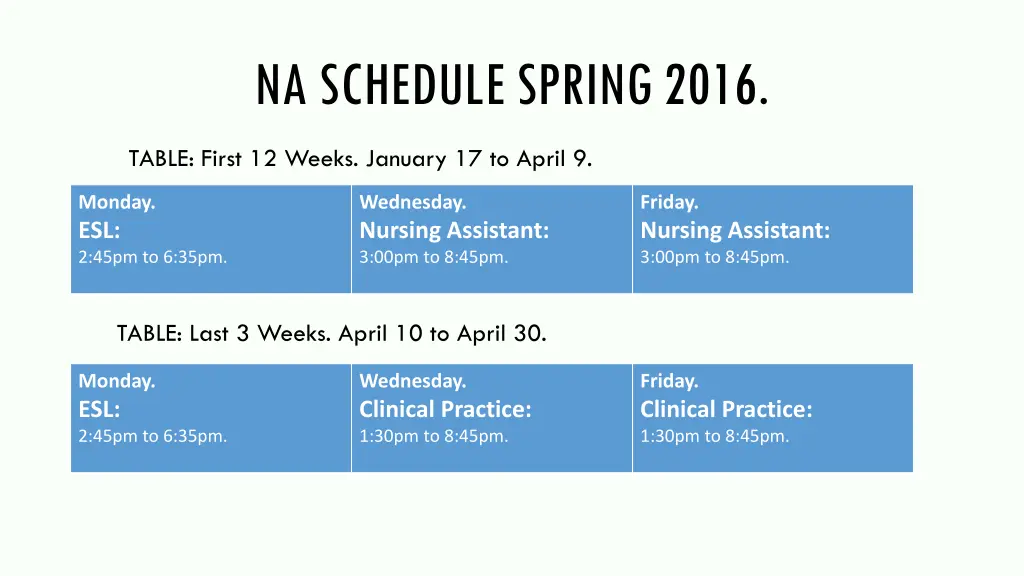 na schedule spring 2016