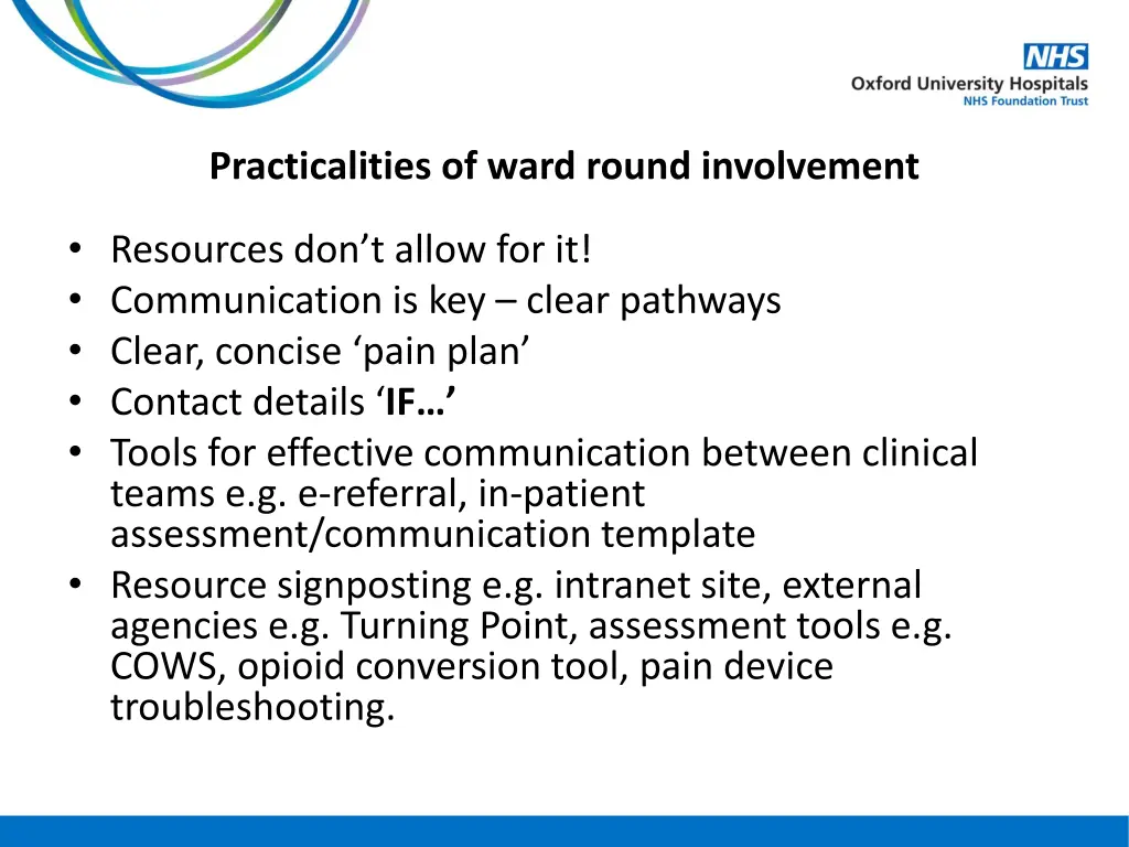 practicalities of ward round involvement